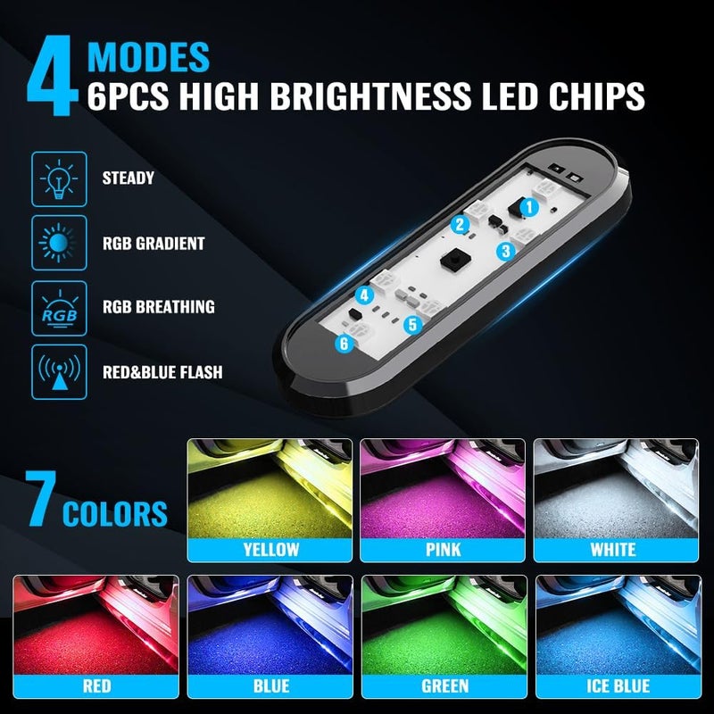 Sidaqi 4X Car LED Door Lights Magnetic 7 Colors 4 Modes Infrared Sensing Door Sills Lights Wireless LED Interior Step Courtesy Welcome Lights Car Door Projector Lights - Image 3